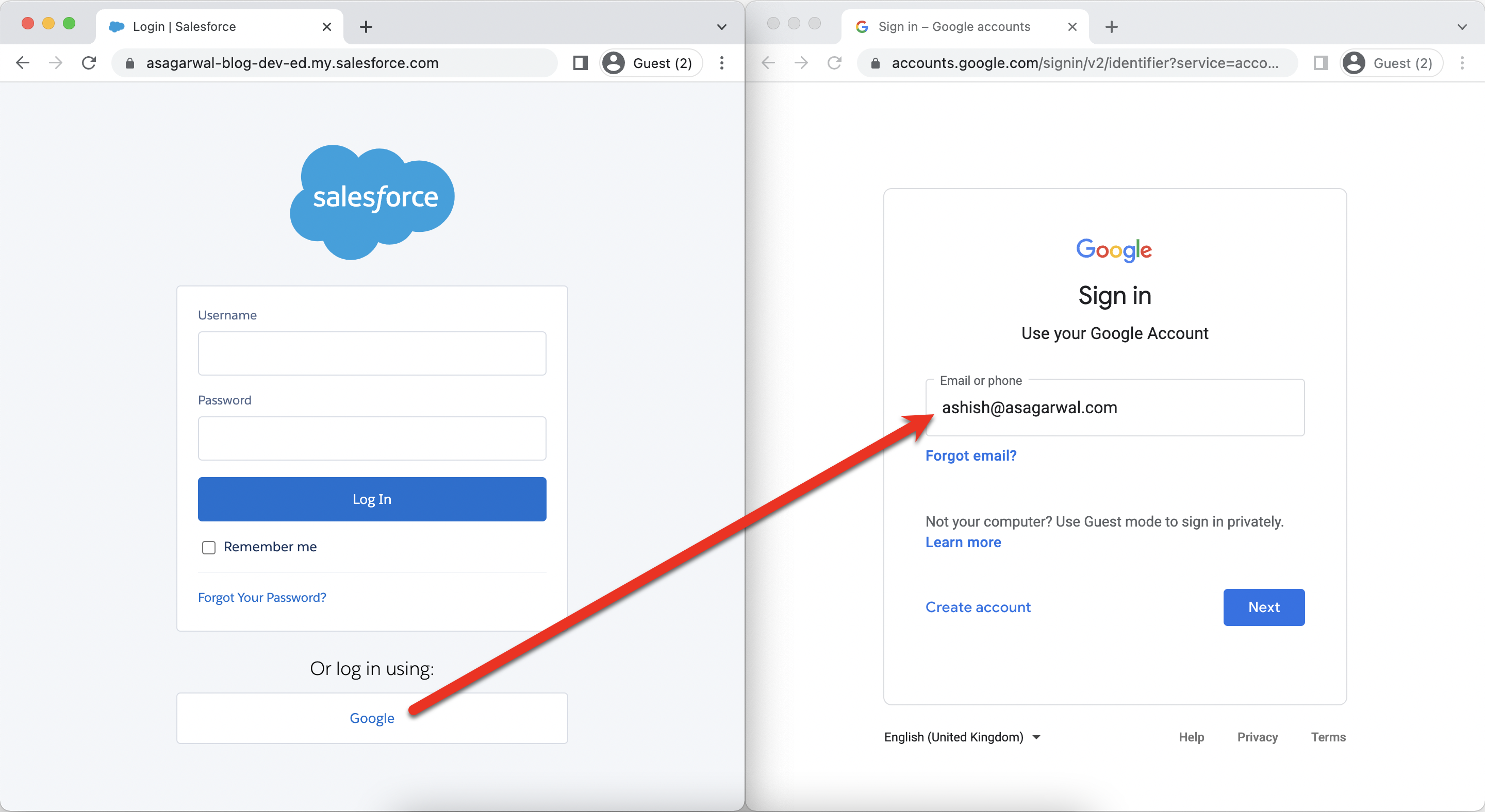 Salesforce Single Sign-On SSO with Google