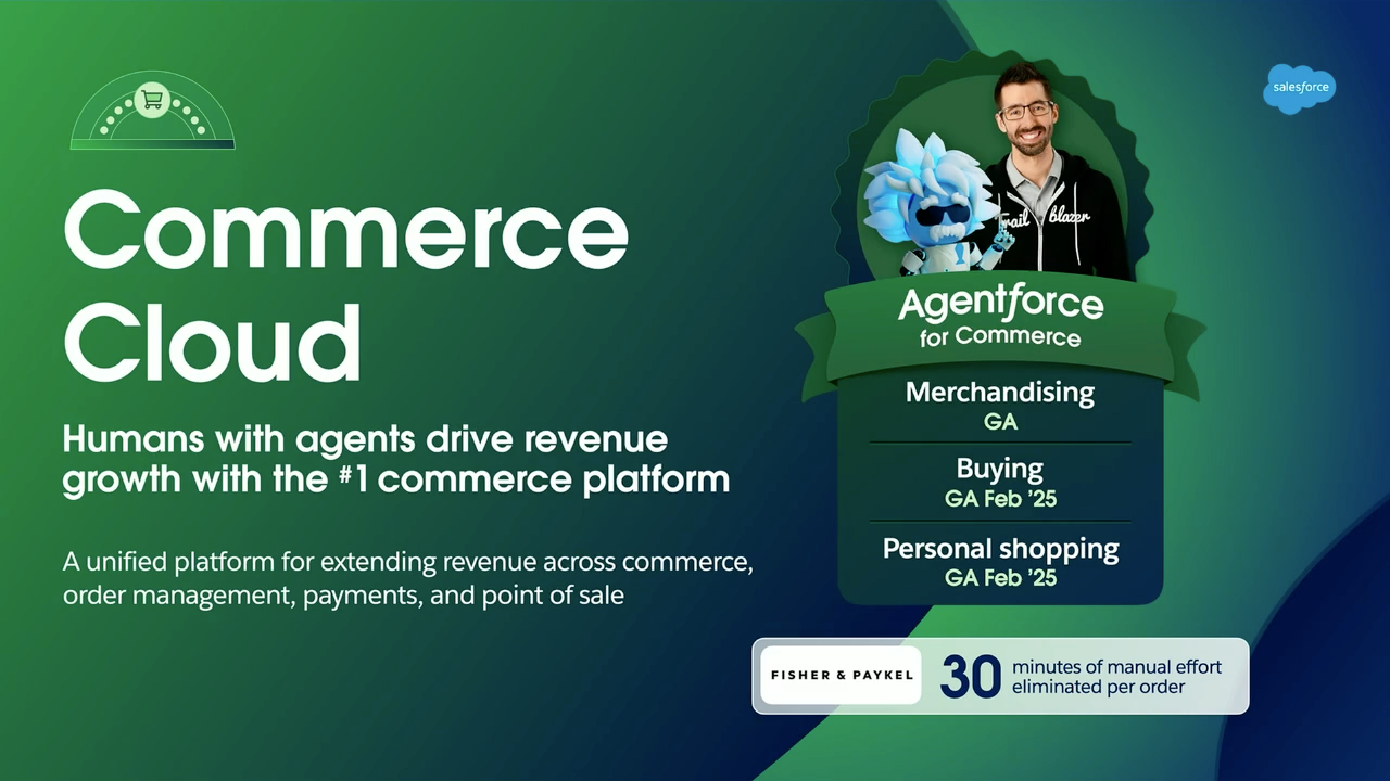 Agentforce features for Commerce Cloud, including merchandising, buying, and personal shopping.