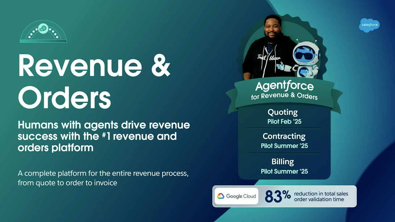 Agentforce features for revenue and orders, including quoting, contracting, and billing.